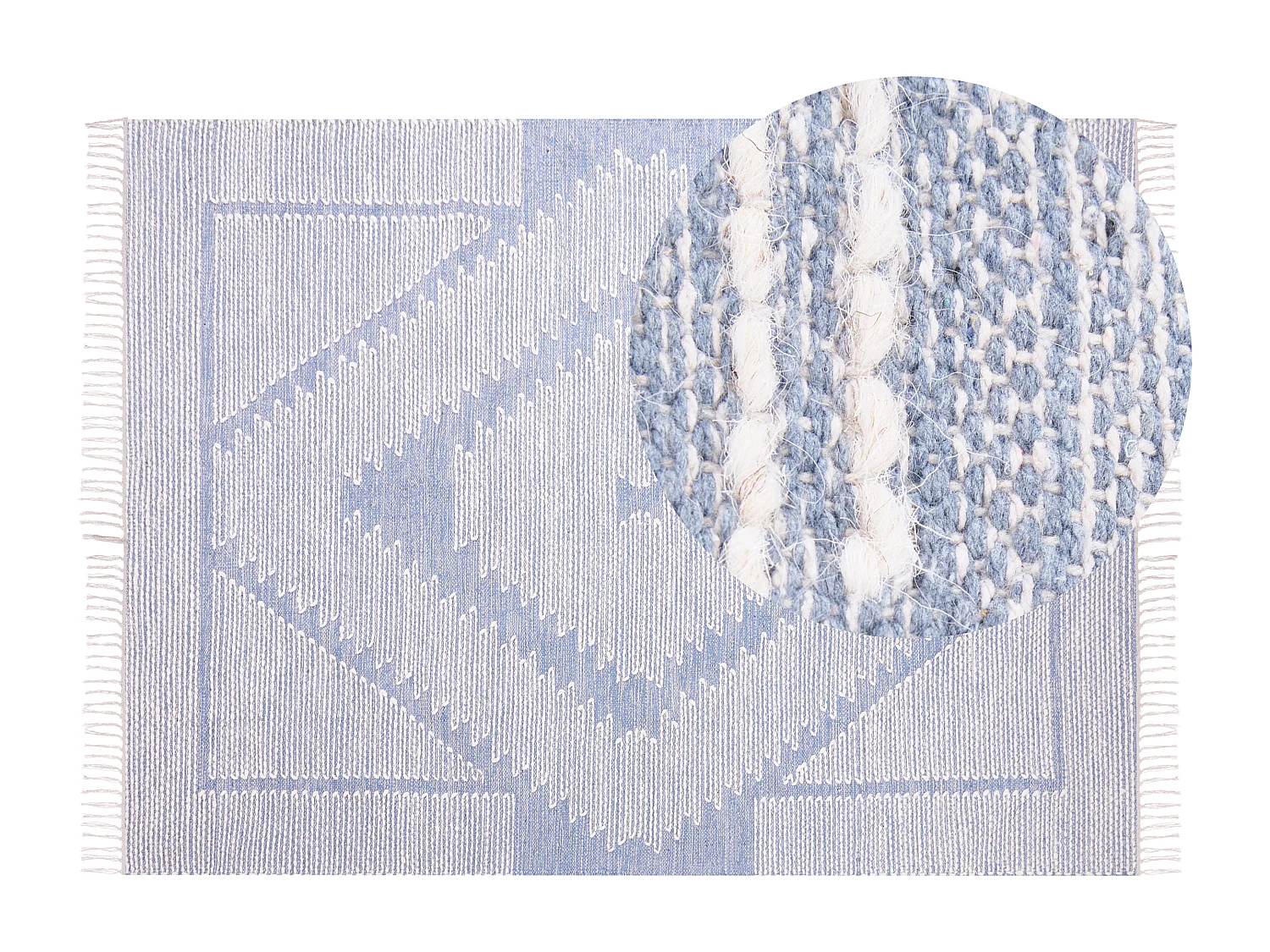 Teppich Baumwolle blau / cremeweiss 160 x 230 cm geometrisches Muster Kurzflor ANSAR