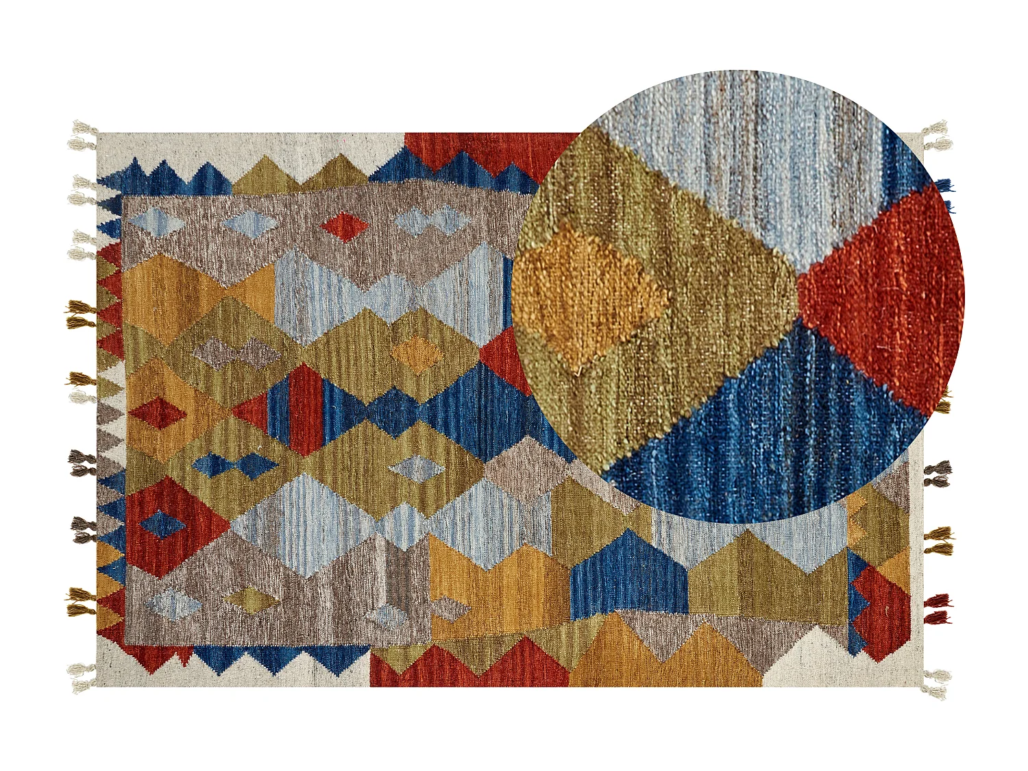 Alfombra kilim de lana rojo/azul/verde 200 x 300 cm ARZAKAN