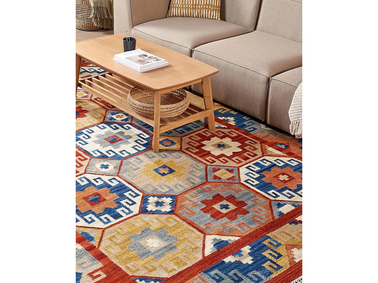 Kelim-Teppich Wolle bunt 200 x 300 cm handgewebt orientalisches Muster Lusarat