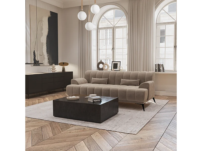 Canapé 3 places  tissu velours taupe Noah