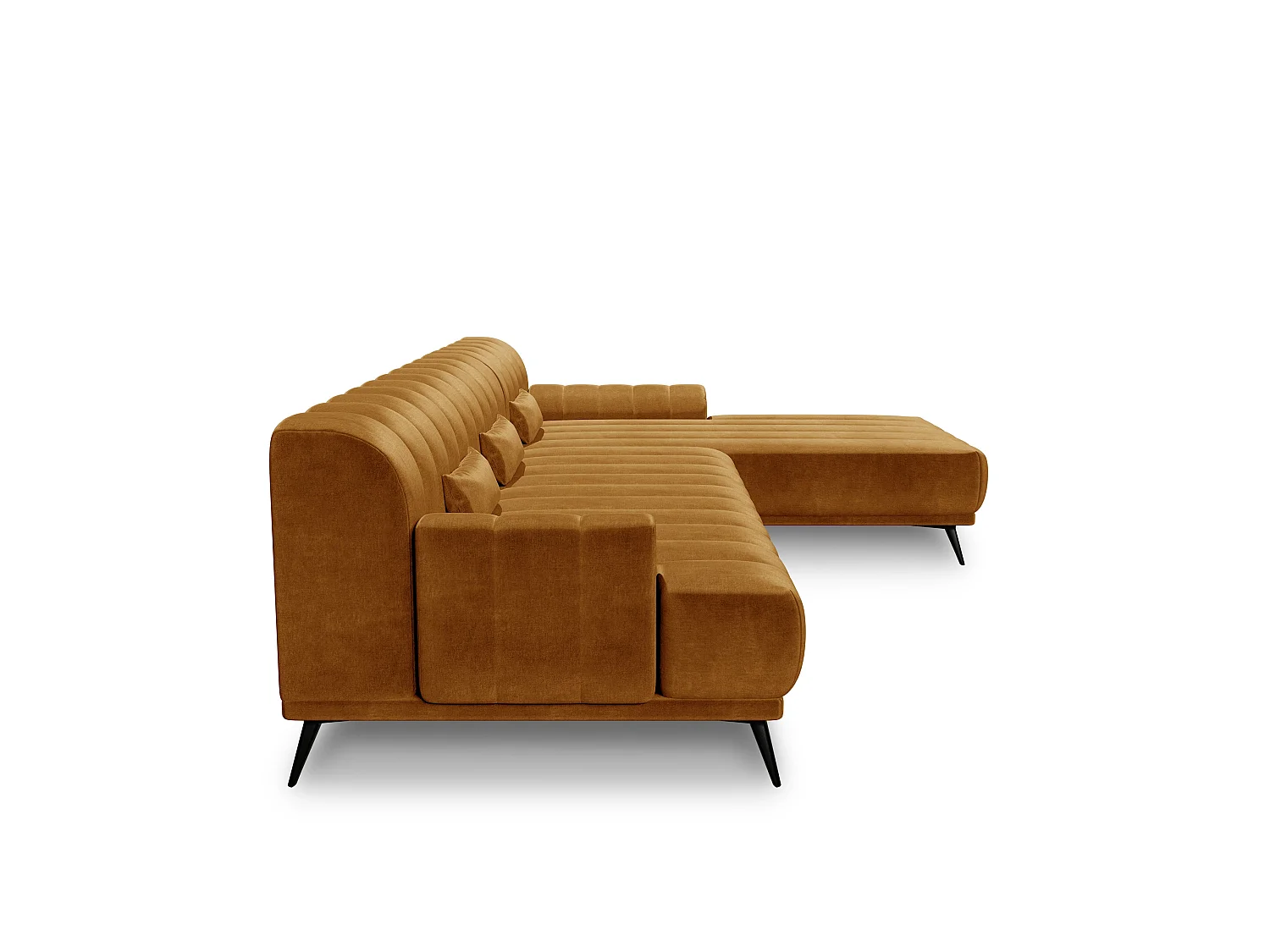 Canapé d'angle droit  tissu velours moutarde