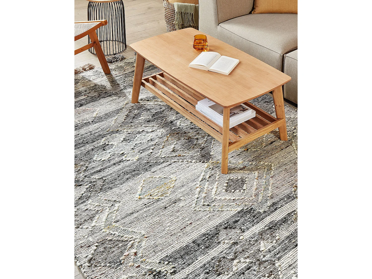 Kelim-Teppich Wolle grau 160 x 230 cm handgewebt geometrisches Muster Aratashen