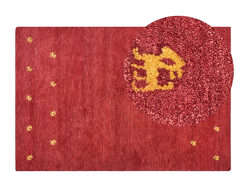 Gabbeh Teppich rot aus Wolle 200 x 300 cm Hochflor abstraktes Tiermuster weich Yarali