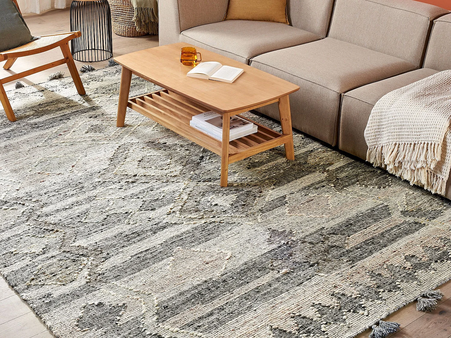 Alfombra kilim de lana gris/beige 200 x 300 cm ARATASHEN