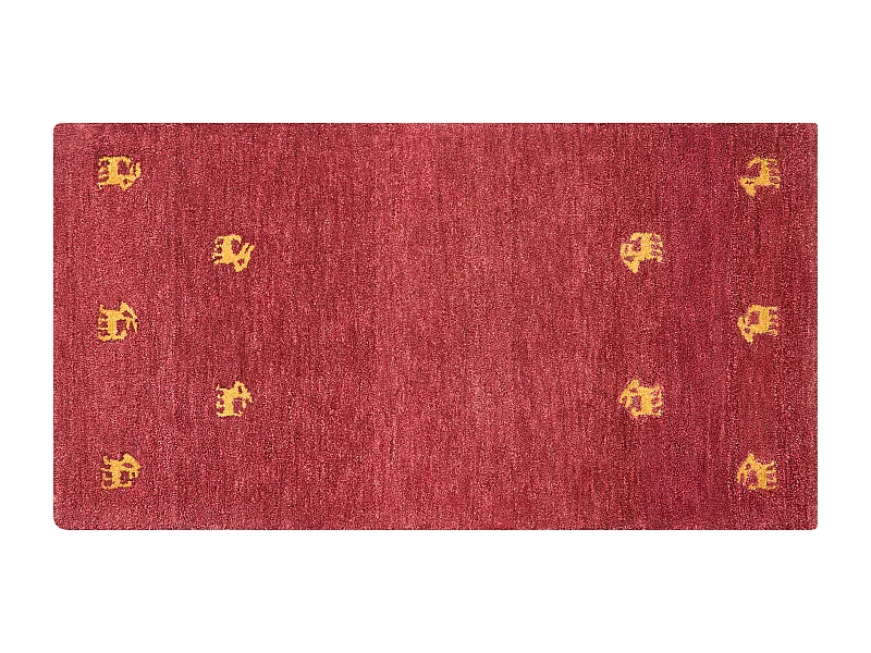 Gabbeh Teppich rot aus Wolle 80 x 150 cm Hochflor abstraktes Tiermuster weich Yarali