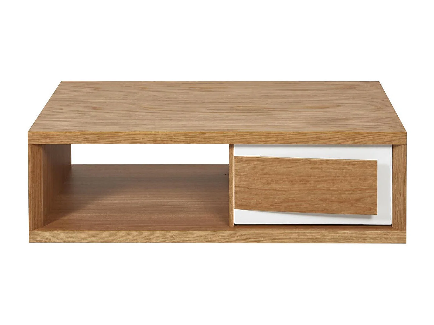 Table Basse 1 Tiroir "Binka" 120cm Chêne & Blanc