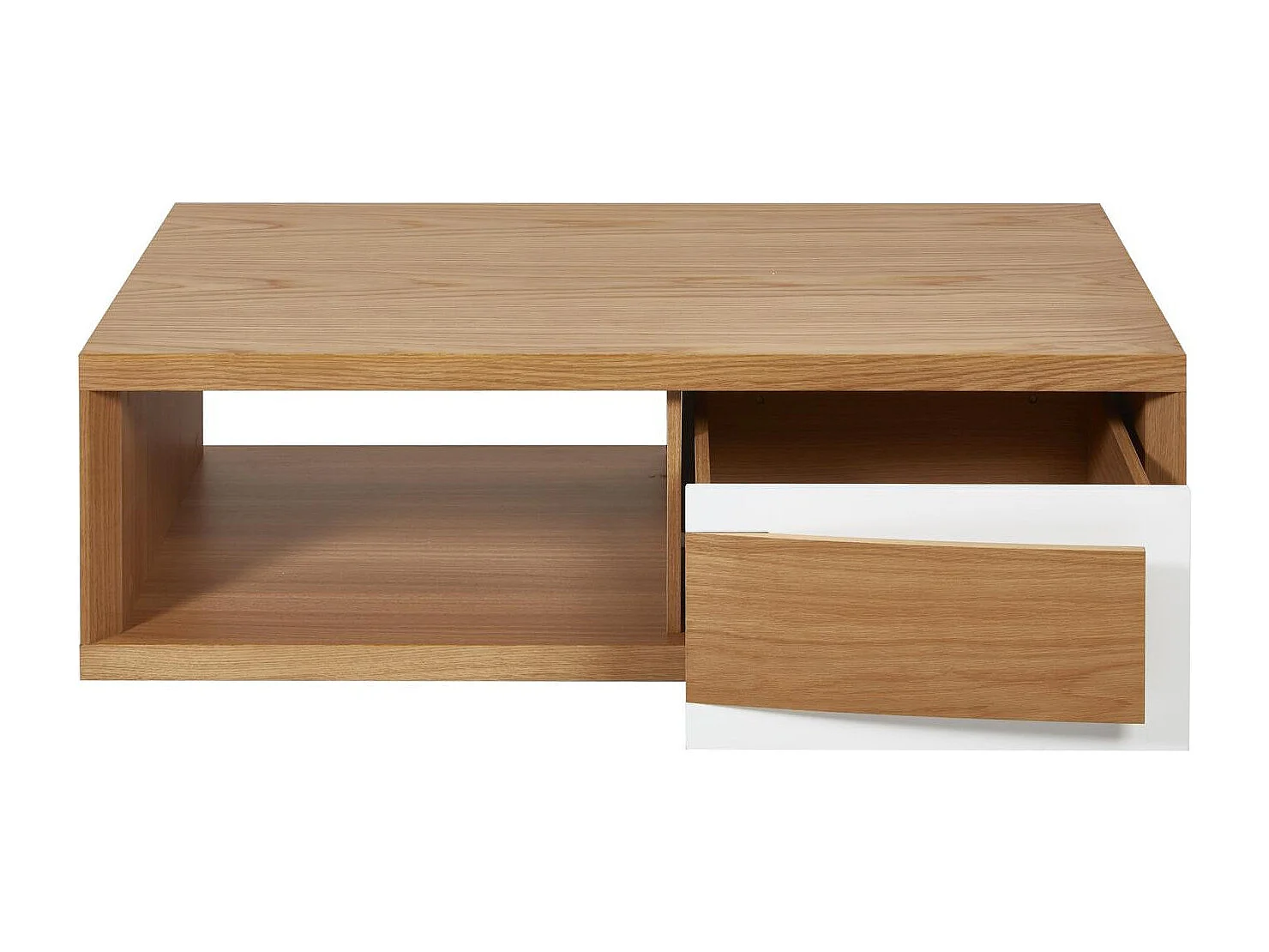 Table Basse 1 Tiroir "Binka" 120cm Chêne & Blanc