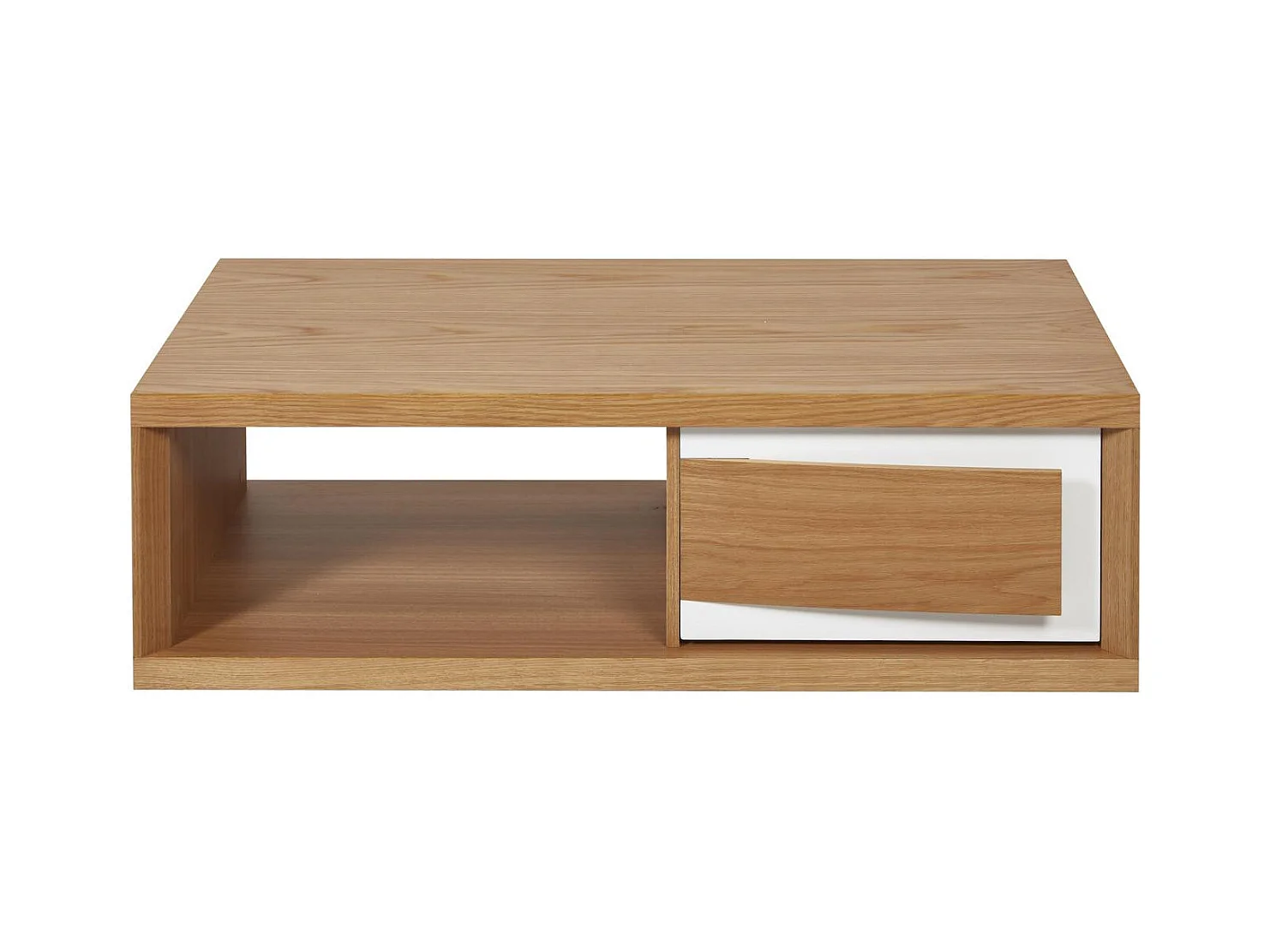 Table Basse 1 Tiroir "Binka" 120cm Chêne & Blanc