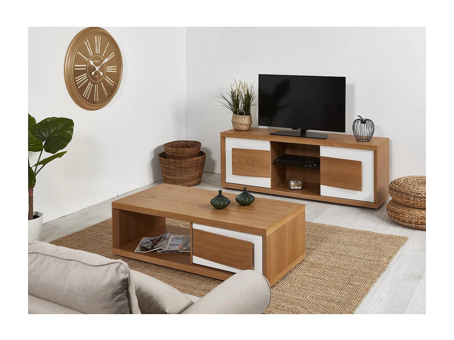 Yaga salontafel van licht eiken en wit gelakt hout L 120 cm