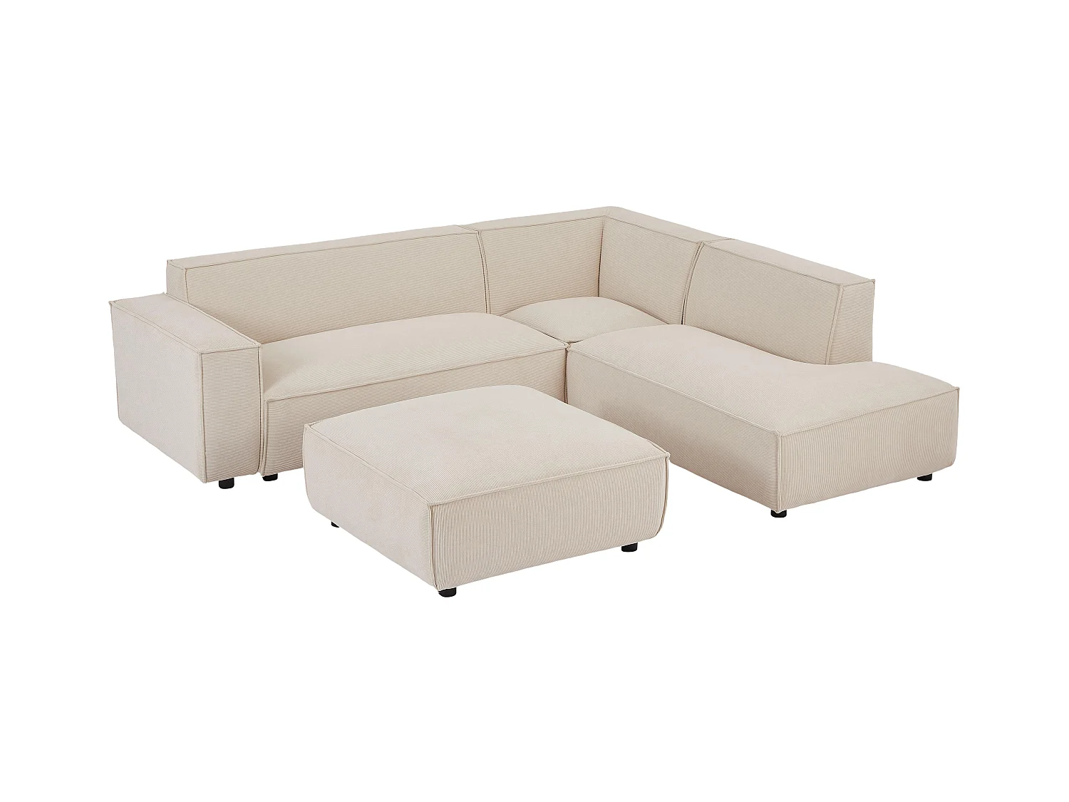 Stor chaiselong-hjørnesofa med højre hjørne og skammel i beige fløjlbomuldstof BORORE af Pascal Morabito
