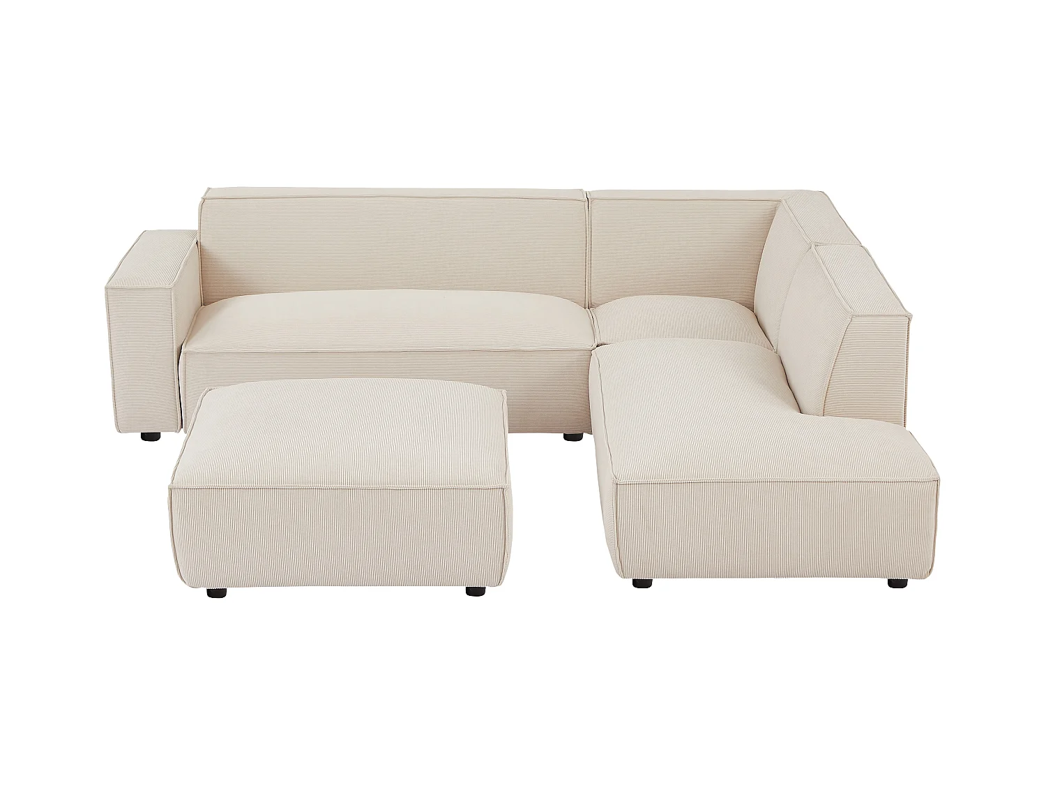 Stor chaiselong-hjørnesofa med højre hjørne og skammel i beige fløjlbomuldstof BORORE af Pascal Morabito