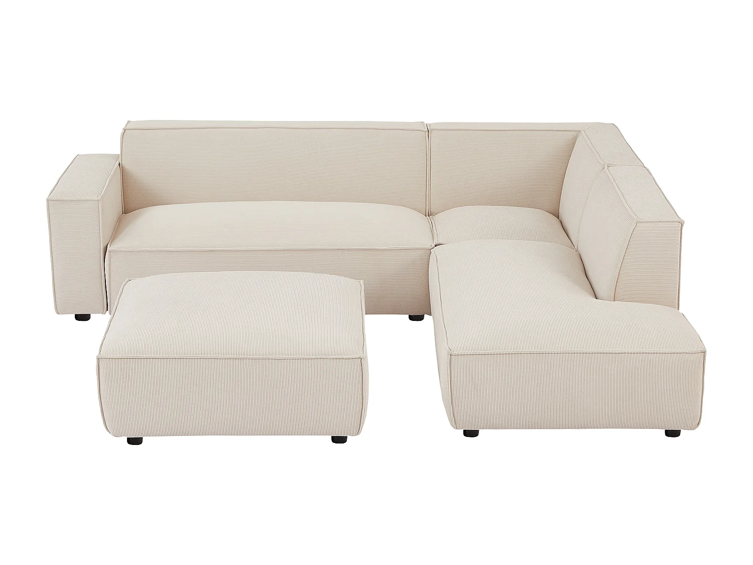 Grote hoekbank met hoek rechts en poef van beige ribfluweel BORORE