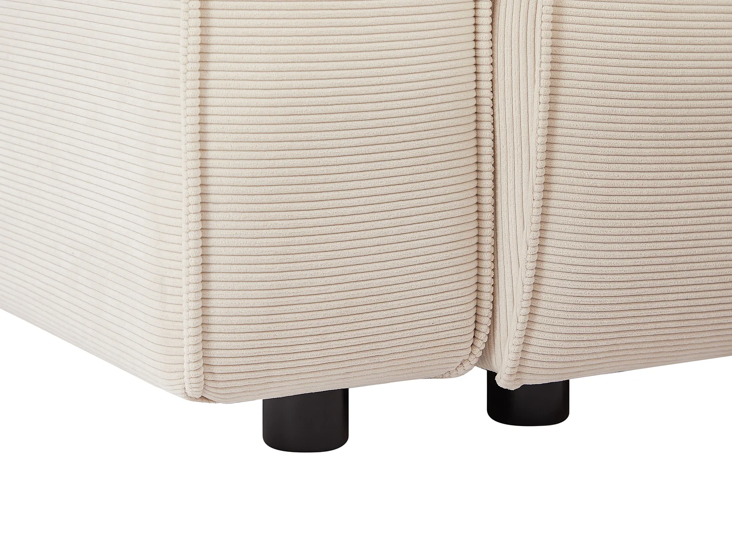 Grote hoekbank met hoek rechts en poef van beige ribfluweel BORORE