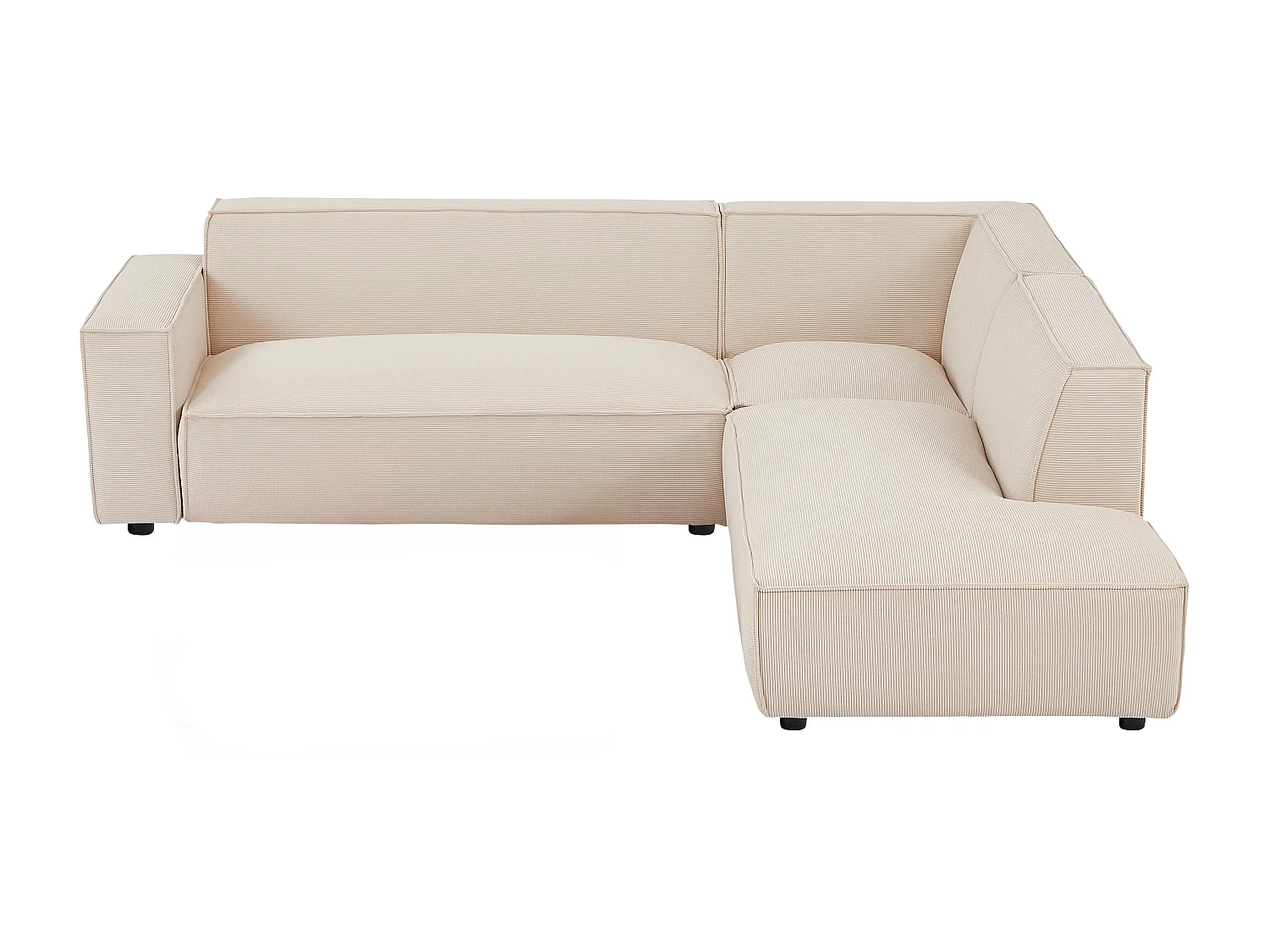 Grote hoekbank met hoek rechts en poef van beige ribfluweel BORORE