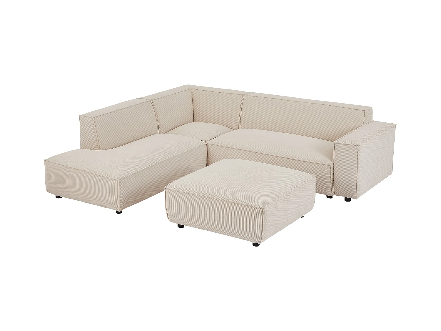 Großes Ecksofa & Hocker - Ecke links - Cord - Beige - BORORE