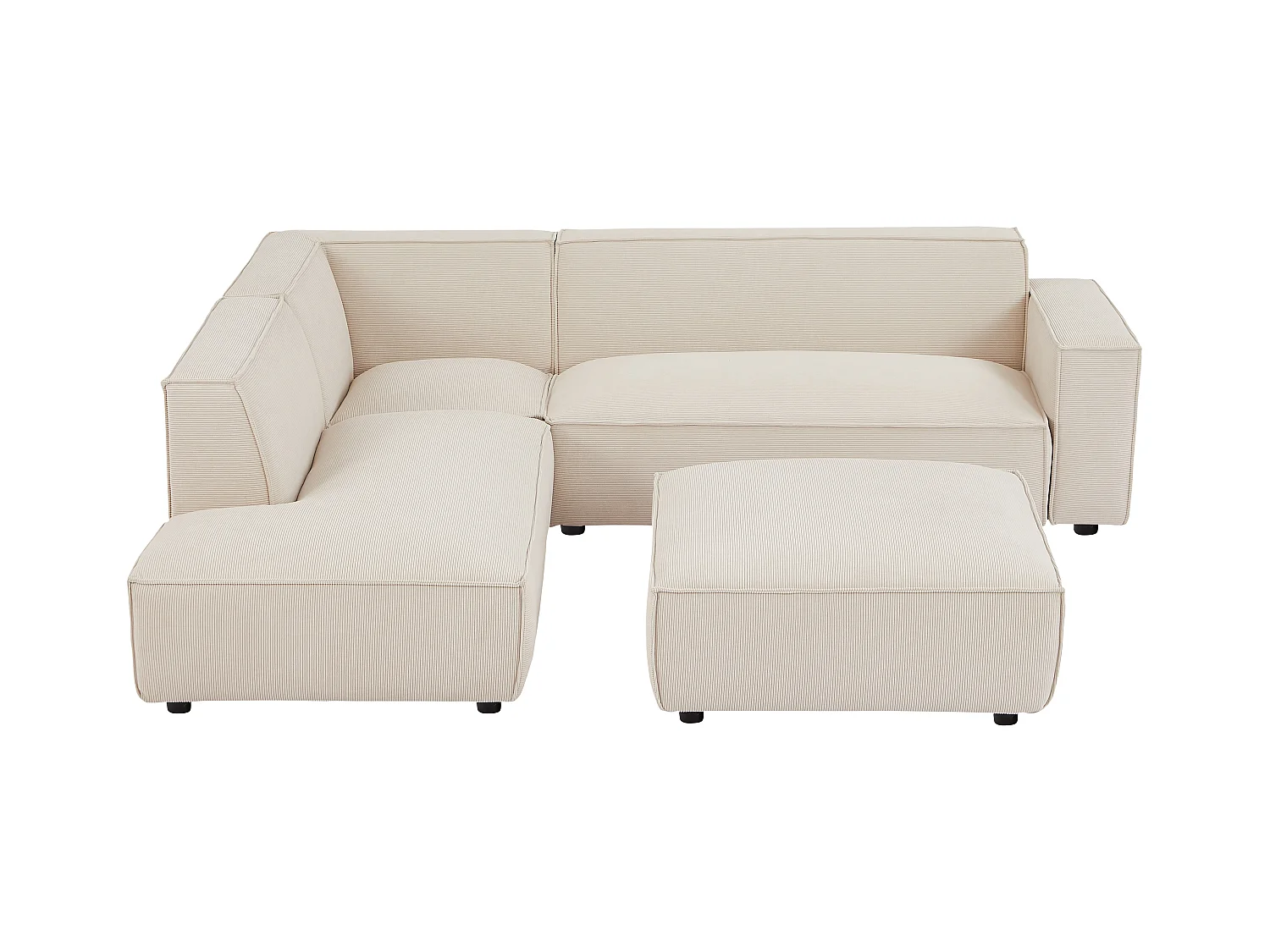 Großes Ecksofa & Hocker - Ecke links - Cord - Beige - BORORE