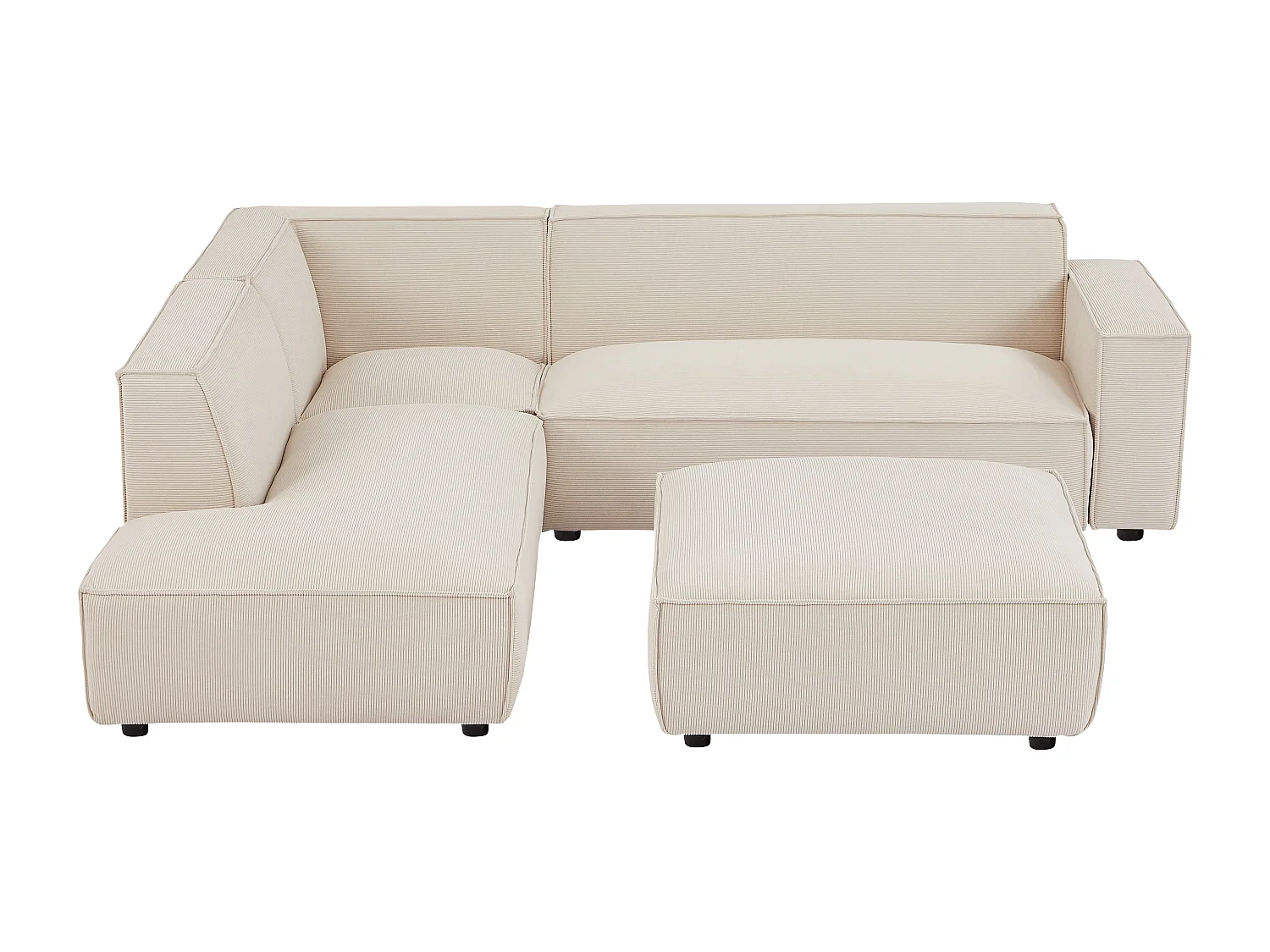 Grote hoekbank met hoek links en poef van beige ribfluweel BORORE