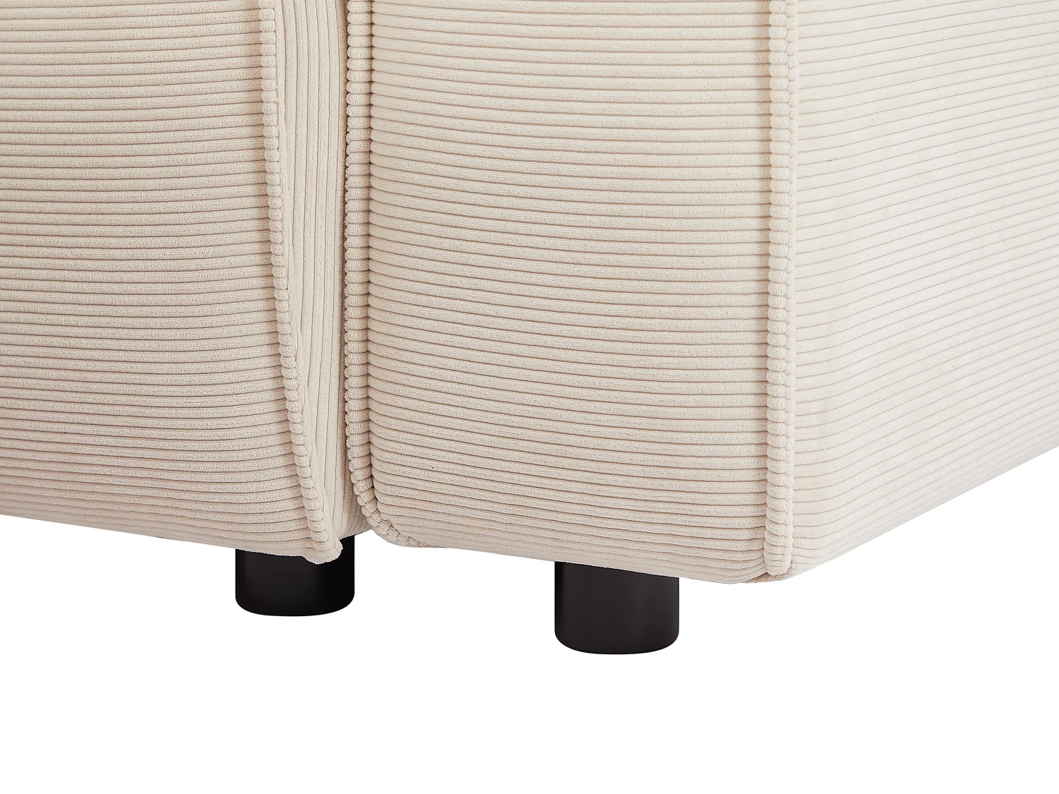 Grote hoekbank met hoek links en poef van beige ribfluweel BORORE