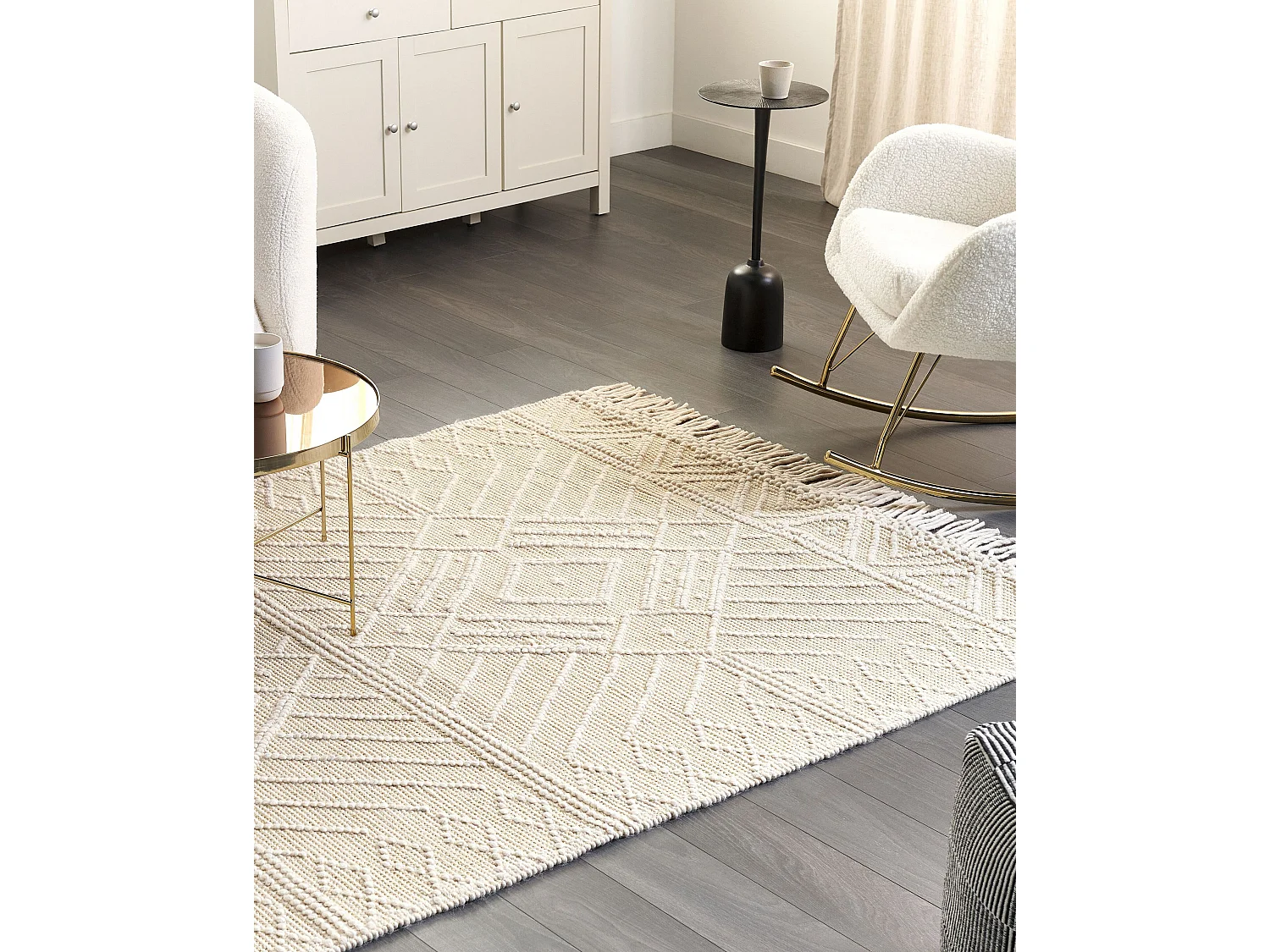 Wollteppich Boho Handgewebt, mit Quasten 160 x 230 cm Beige Mavikent