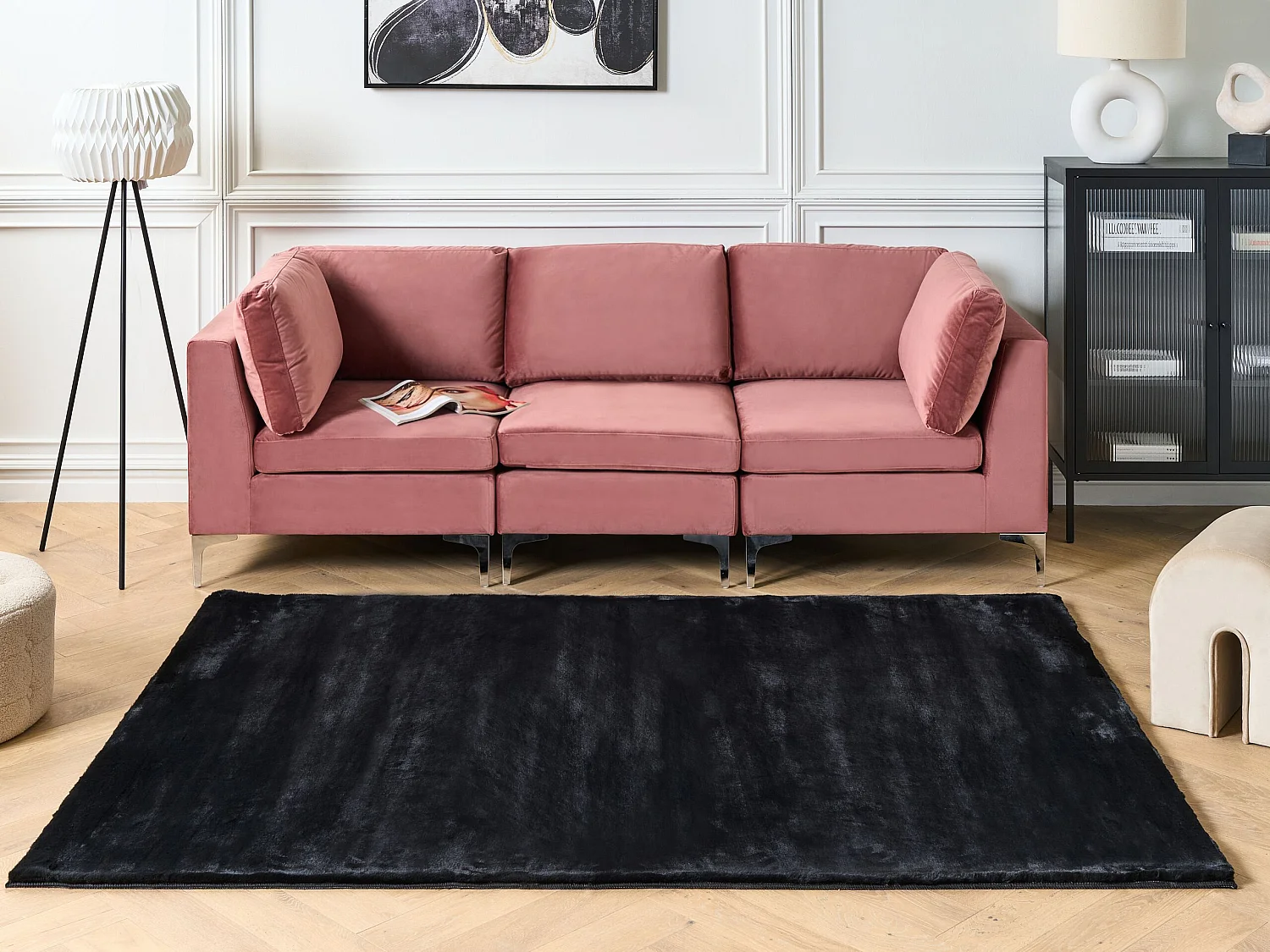Tapis en fausse fourrure de lapin noir 160 x 230 cm MIRPUR