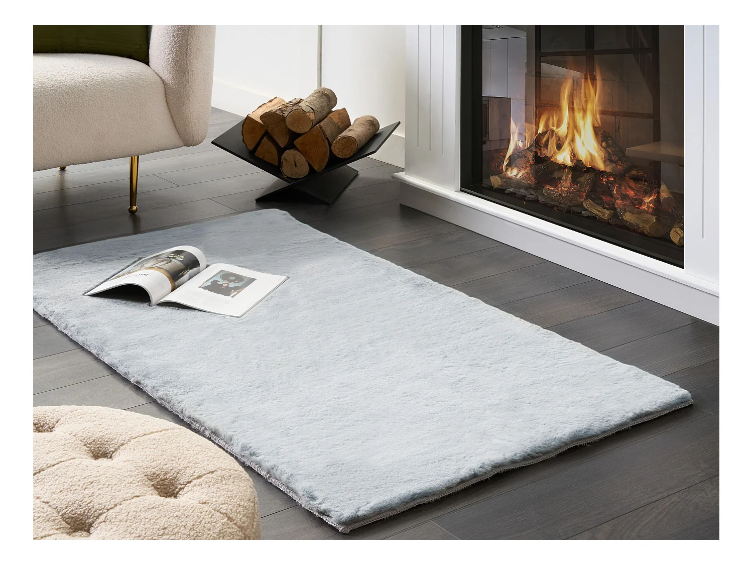 Kunstfellteppich Kaninchen mintgrau 80 x 150 cm MIRPUR