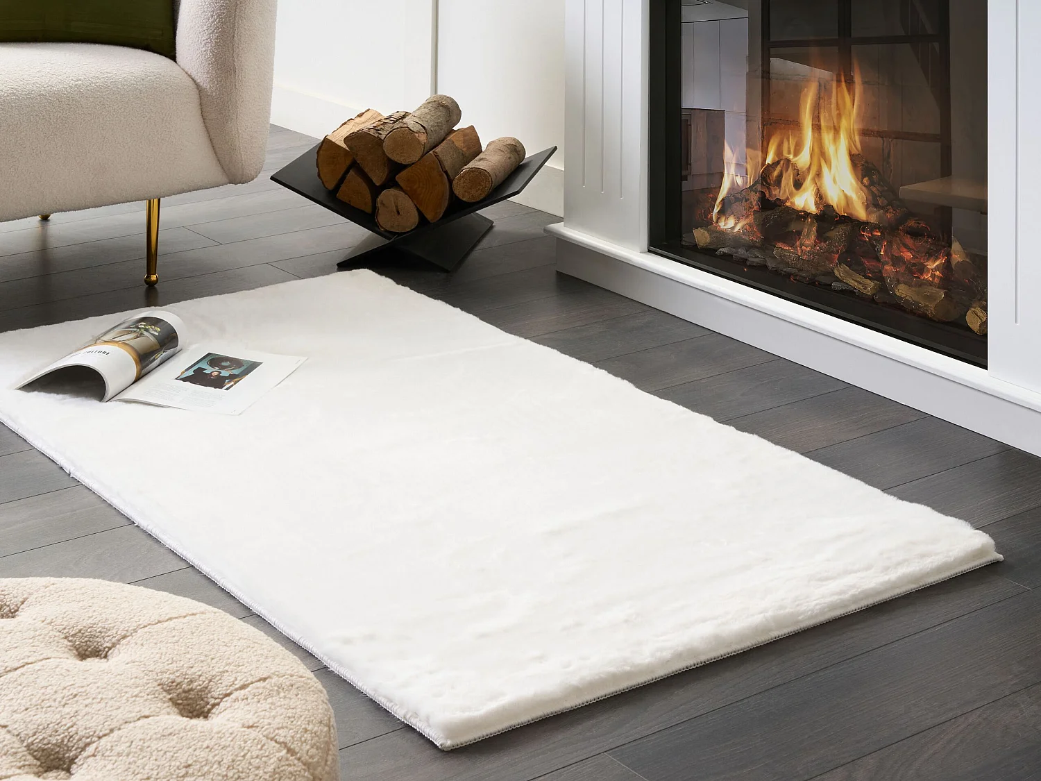Hochfloriger Kunstpelzteppich aus Kaninchenfell 80 x 150 cm Weiß Mirpur