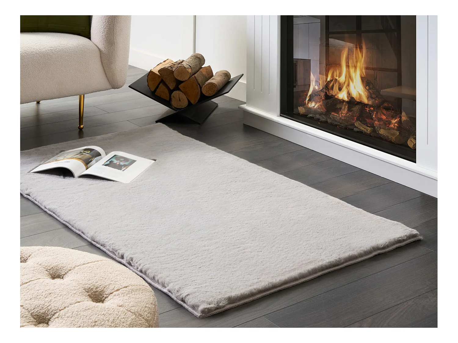 Kunstfellteppich Kaninchen hellgrau 80 x 150 cm MIRPUR