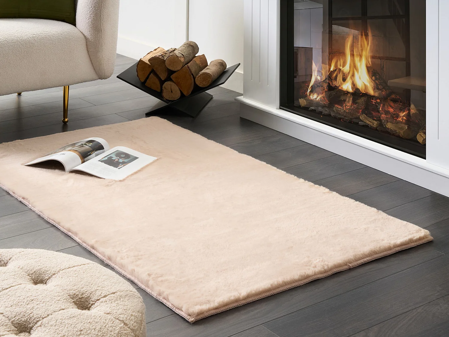 Kunstfellteppich Kaninchen beige 80 x 150 cm MIRPUR