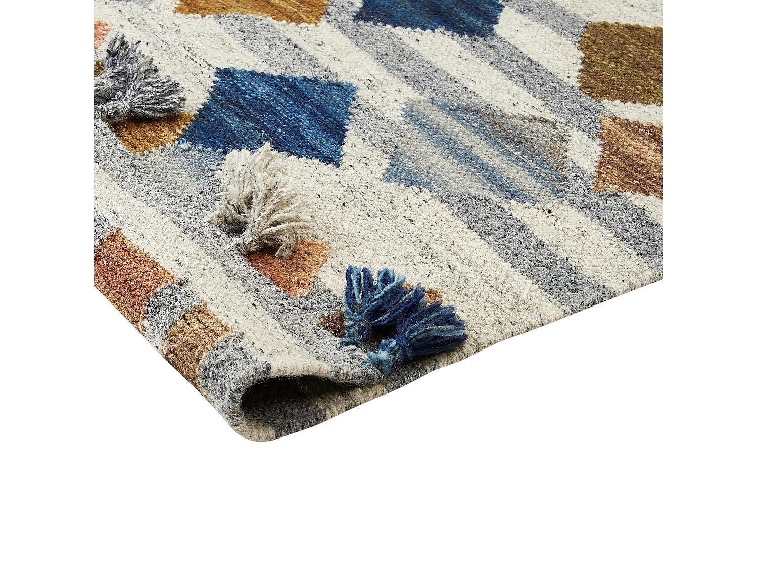 Alfombra kilim de lana azul/verde/naranja 80 x 150 cm KASAKH