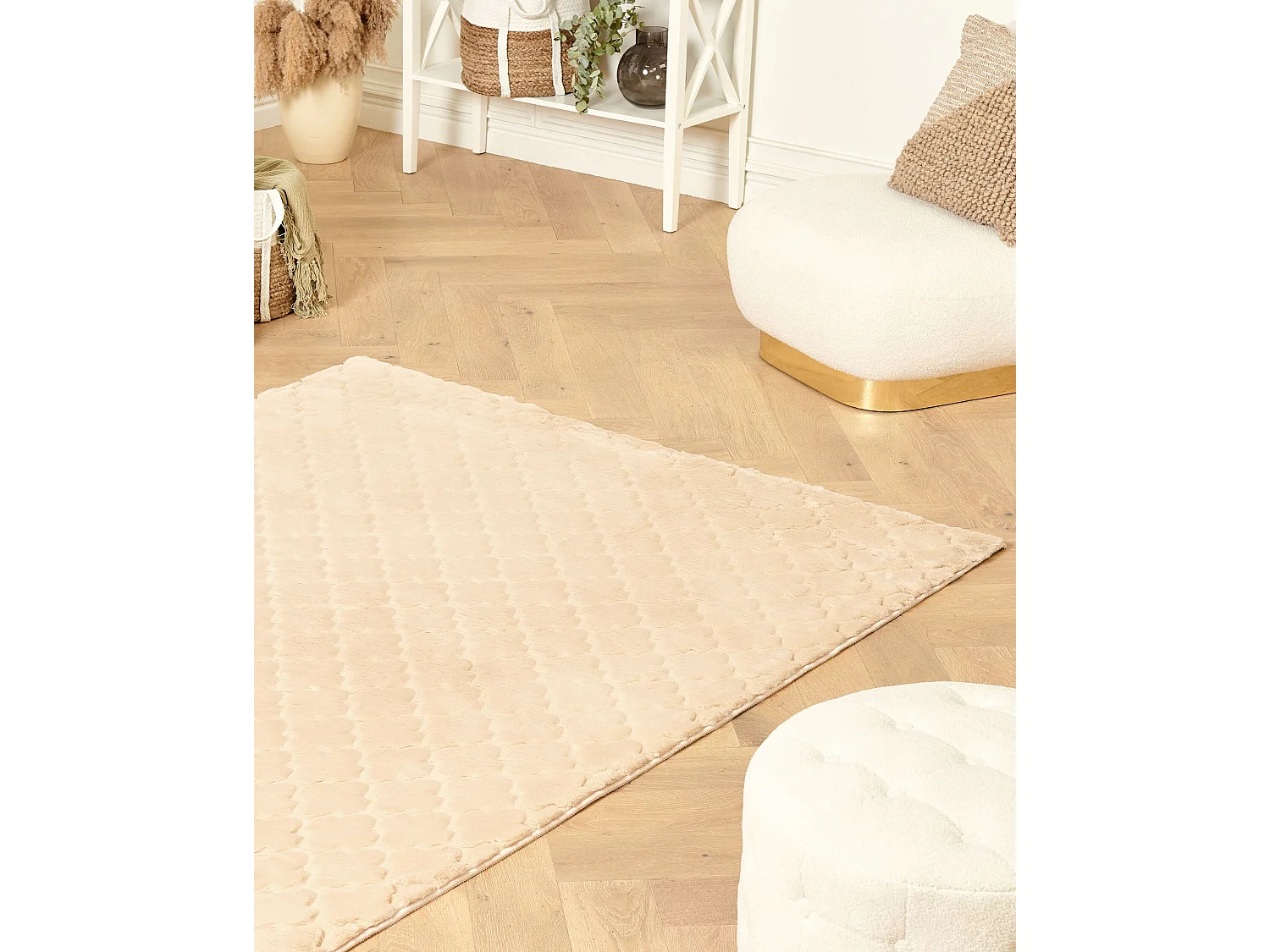 Kunstfellteppich Kaninchen beige 160x230 cm einfarbig handgefertigt Shaggy Gharo