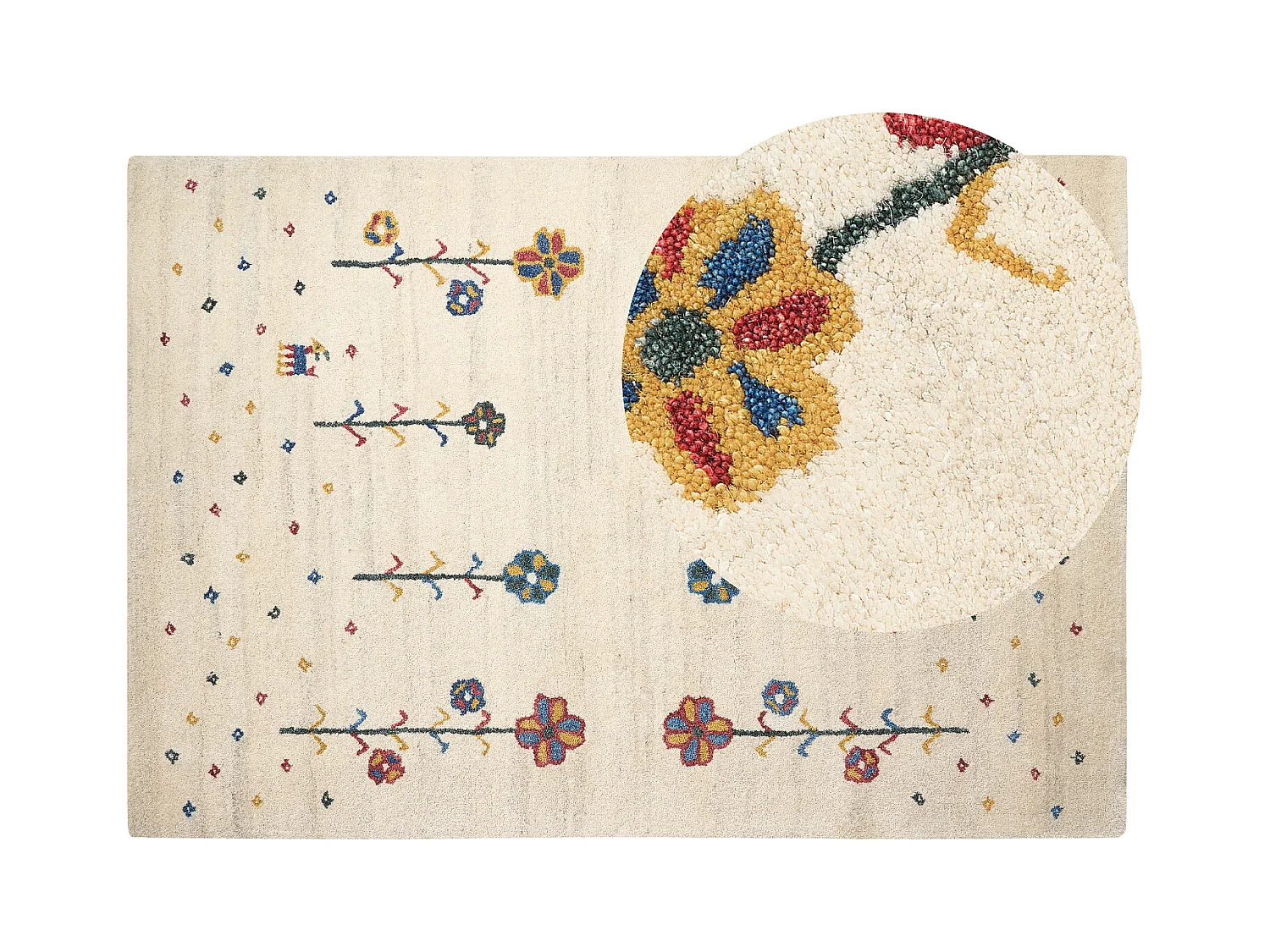 Tapis gabbeh en laine avec motif floral 160 x 230 cm beige HUSUNLU