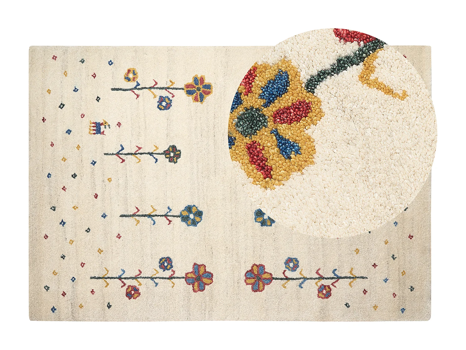 Tapis gabbeh en laine avec motif floral 160 x 230 cm beige HUSUNLU