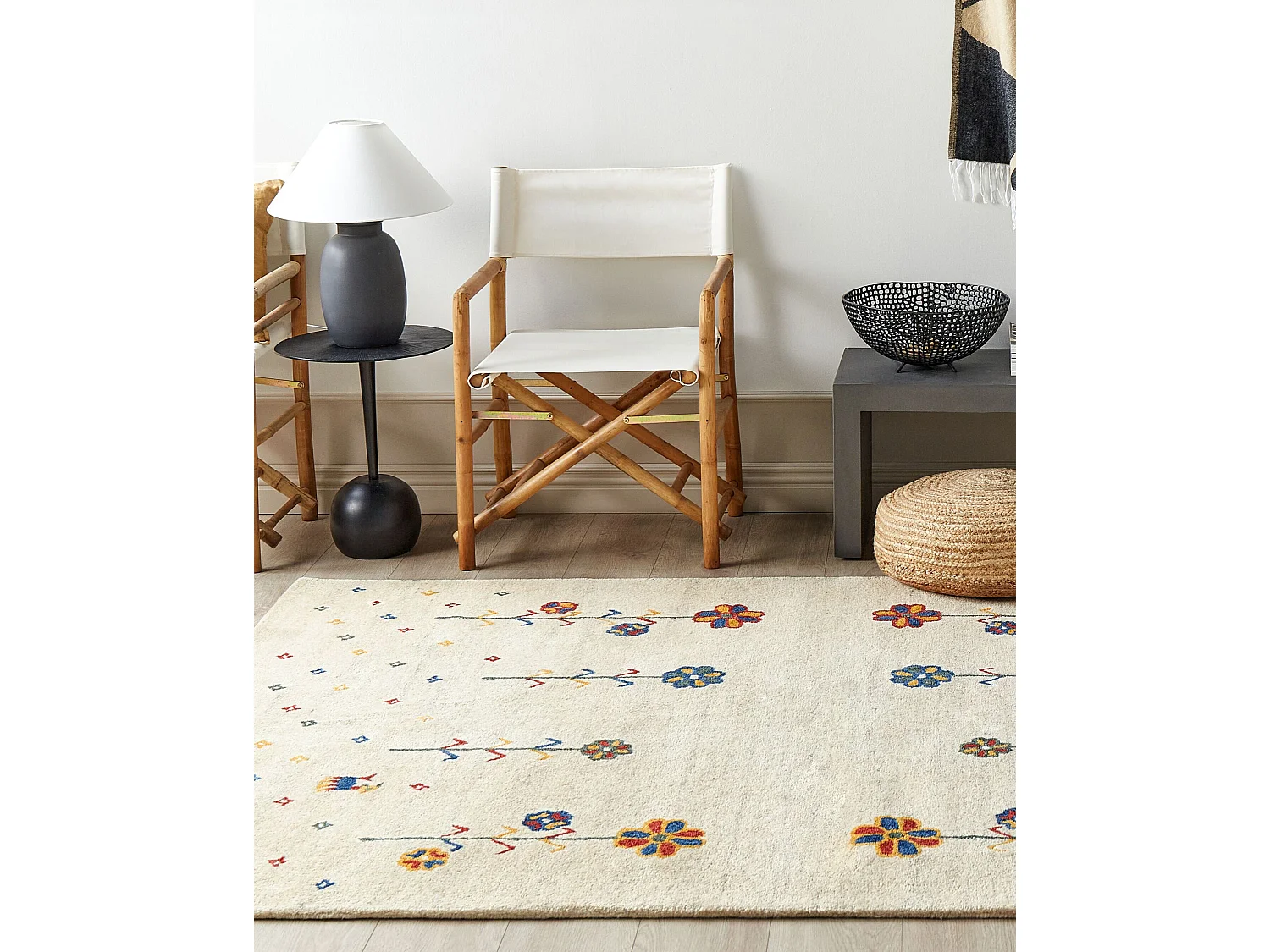 Tapis gabbeh en laine avec motif floral 160 x 230 cm beige HUSUNLU