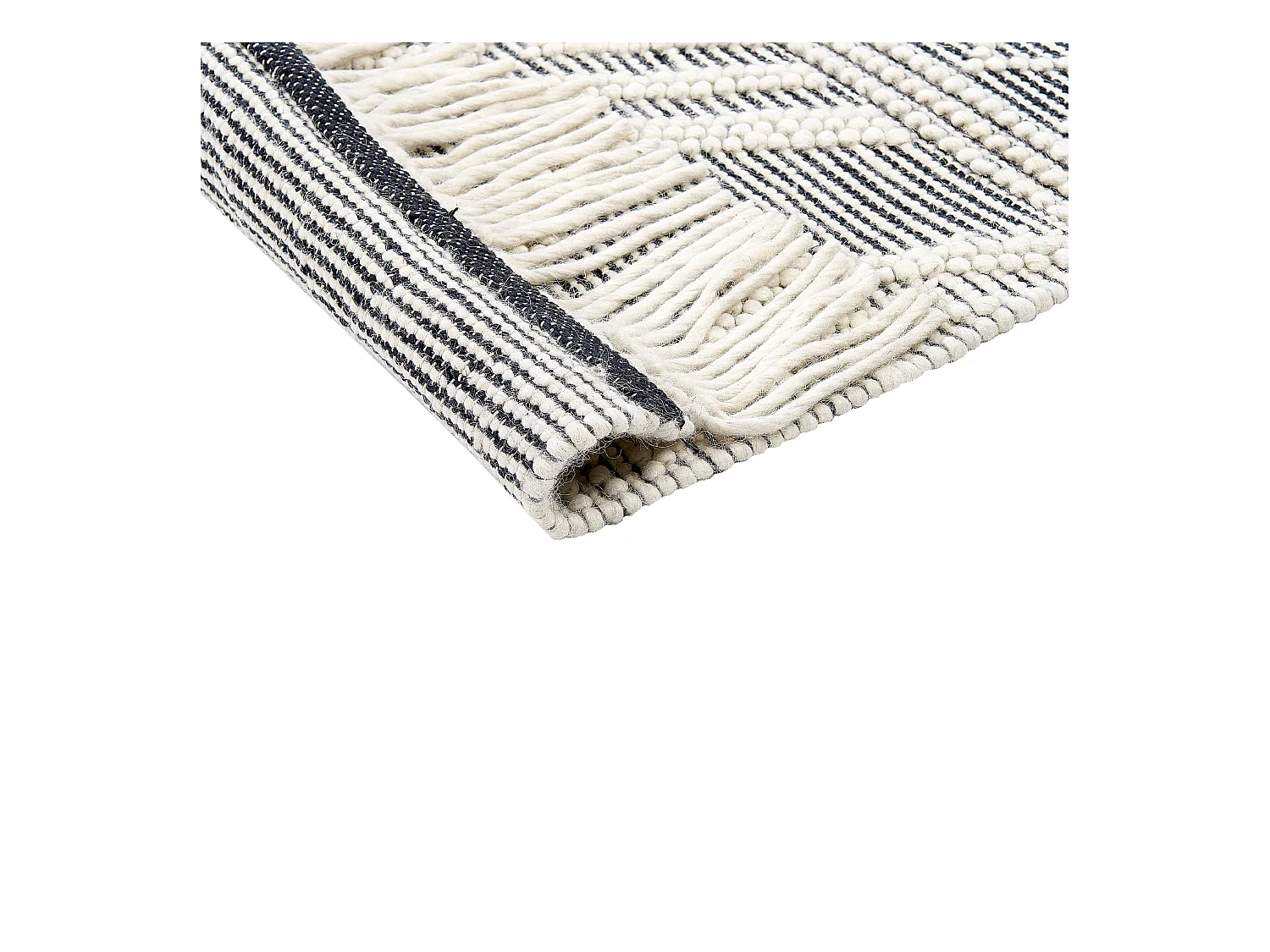 Wollteppich Boho Handgewebt Geometrisches Muster mit Quasten 160 x 230 cm Weiß und Schwarz Pazar