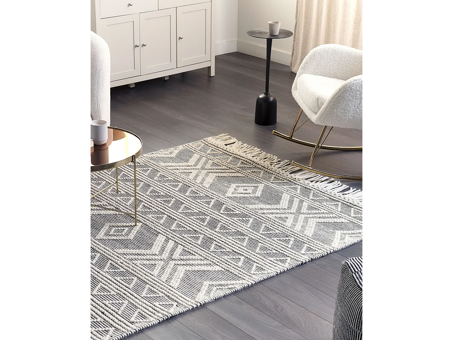 Vloerkleed wol wit/zwart 160 x 230 cm PAZAR