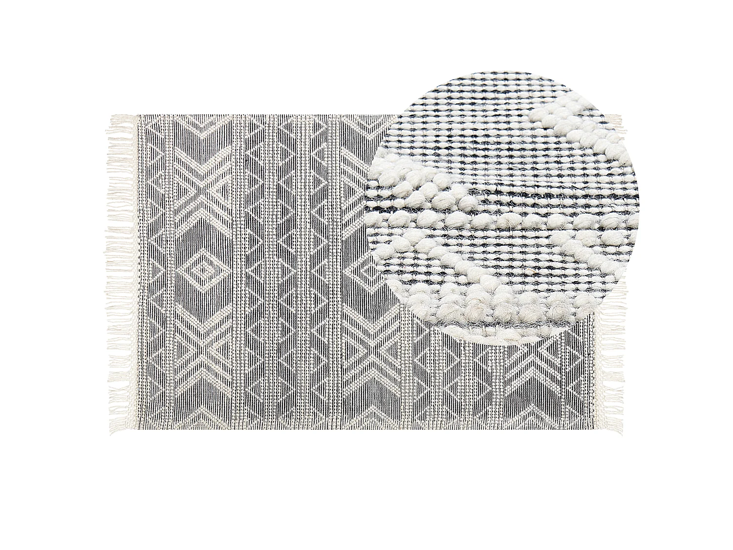 Teppich Wolle weiss / schwarz 160 x 230 cm geometrisches Muster PAZAR