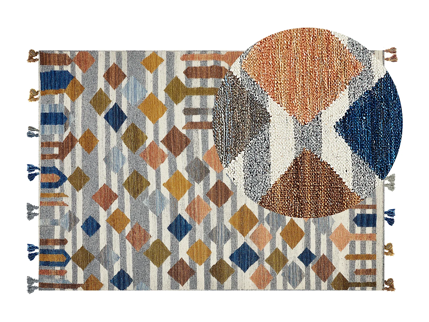 Alfombra kilim de lana azul/verde/naranja 160 x 230 cm KASAKH