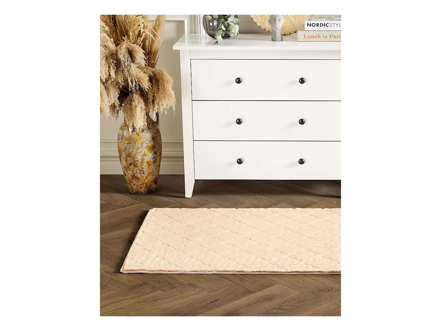 Kunstfellteppich Kaninchen beige 80x150 cm einfarbig handgefertigt Shaggy Gharo