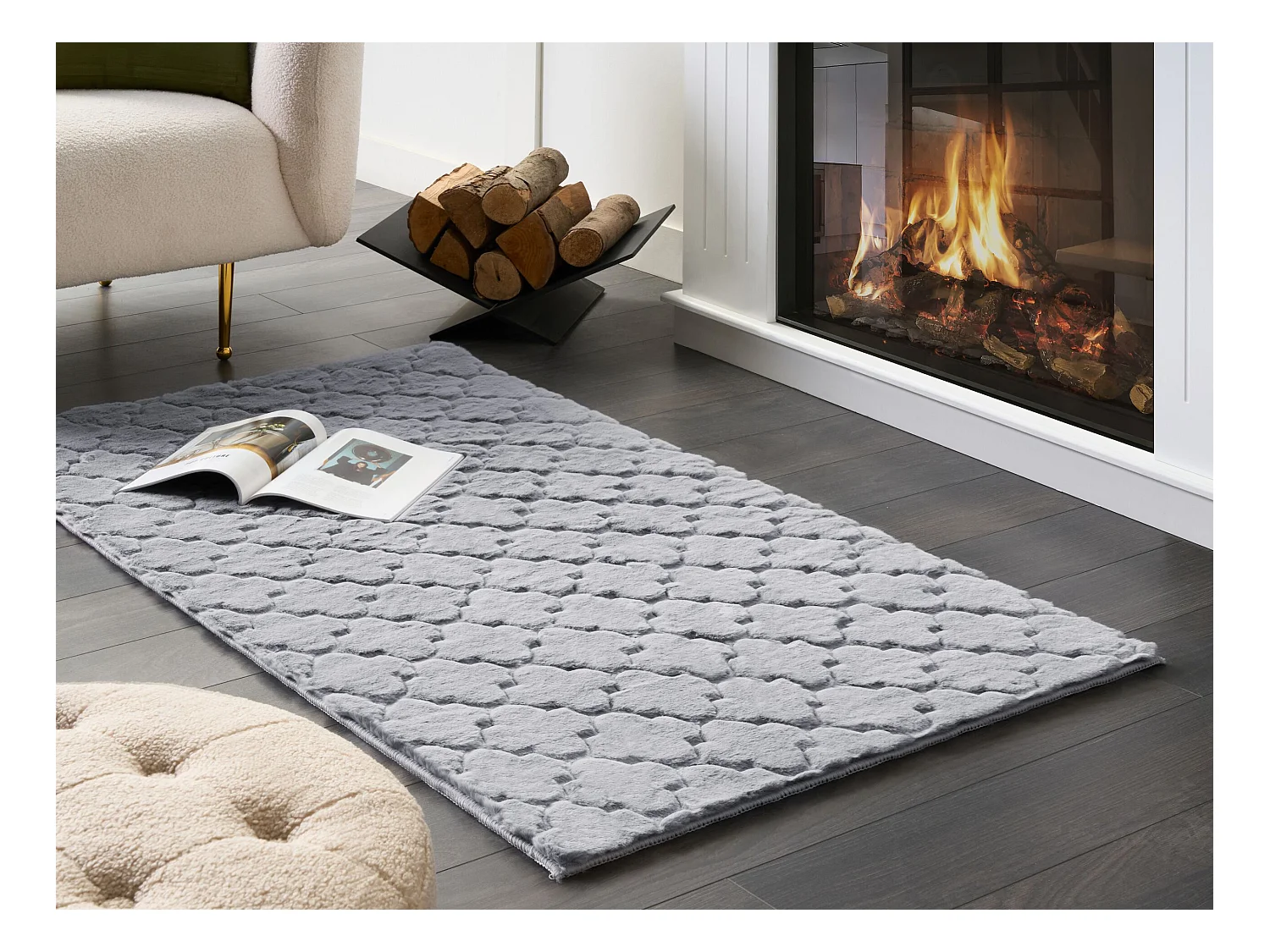 Vloerkleed kunstbont grijs 80 x 150 cm GHARO