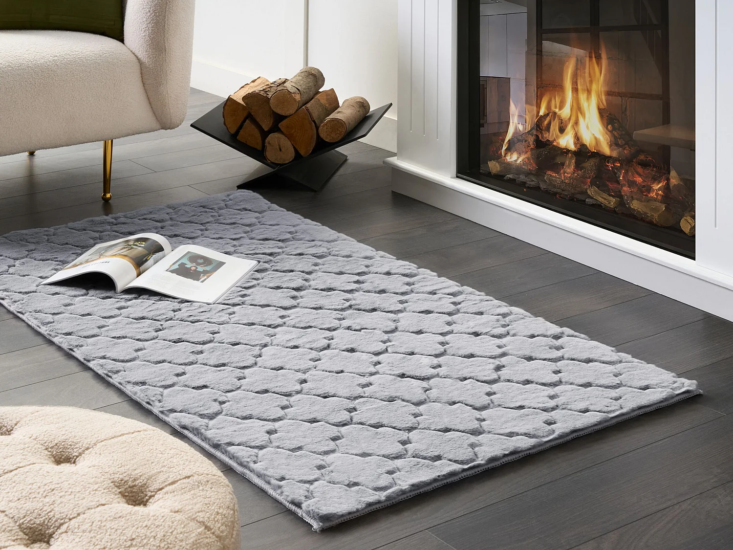 Vloerkleed kunstbont grijs 80 x 150 cm GHARO