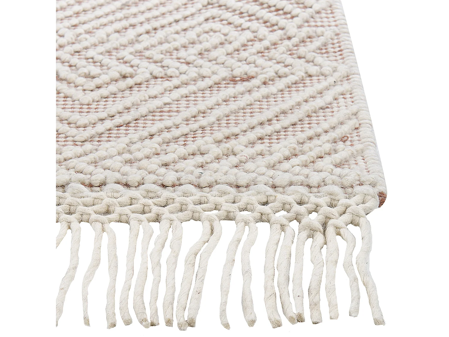 Wollteppich Boho Handgewebt Geometrisches Muster mit Quasten 160 x 230 cm Beige und Braun Kestel