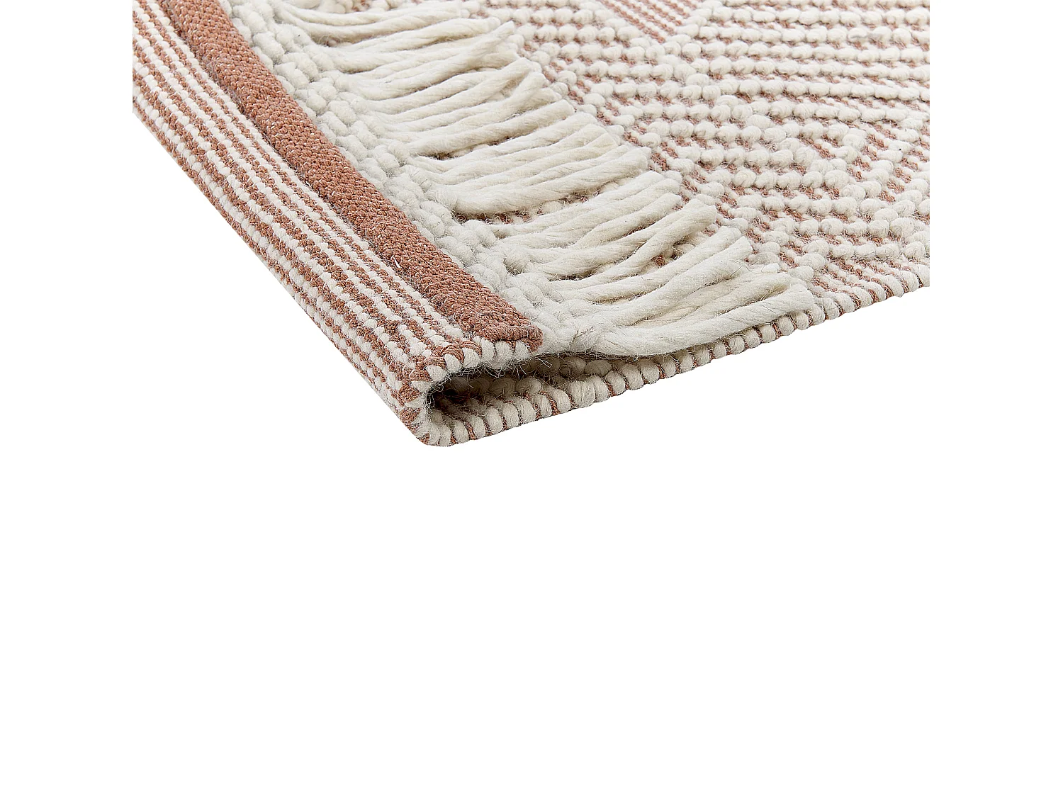 Wollteppich Boho Handgewebt Geometrisches Muster mit Quasten 160 x 230 cm Beige und Braun Kestel