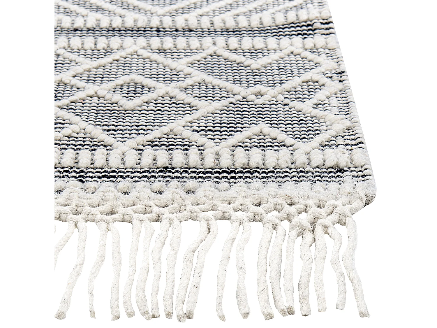 Teppich grau/ weiß aus Wolle 160 x 230 cm Kurzflor mit Fransen modern Toprakkale