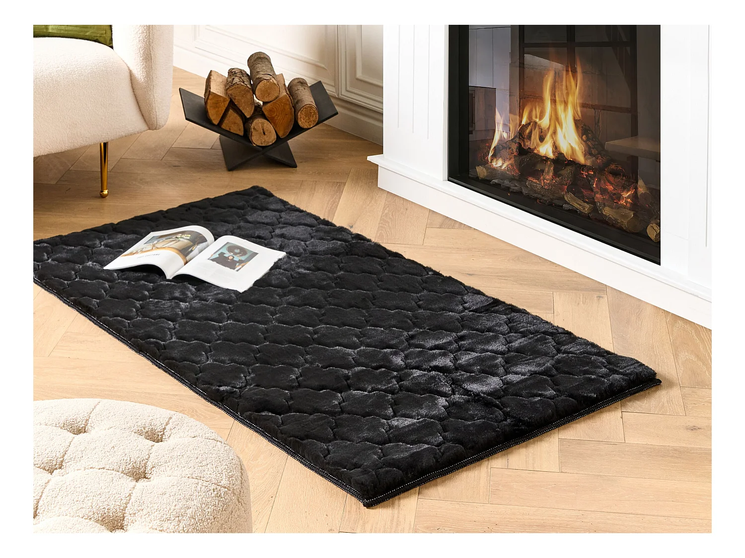 Vloerkleed kunstbont zwart 80 x 150 cm GHARO