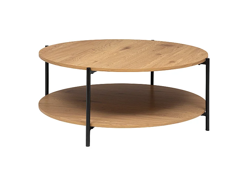 Table basse 2 plateaux en métal et bois D 90 x H 42,5 cm