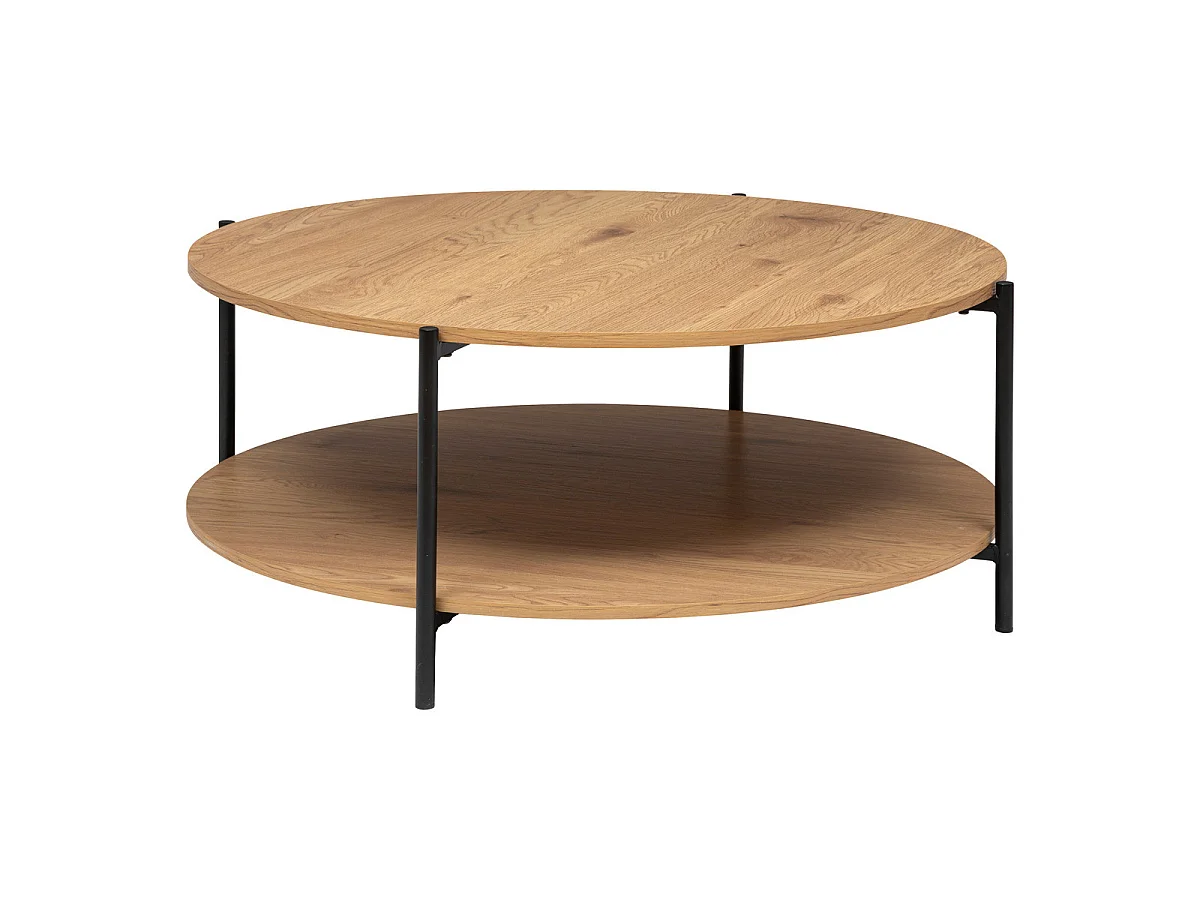 Table basse 2 plateaux en métal et bois D 90 x H 42,5 cm