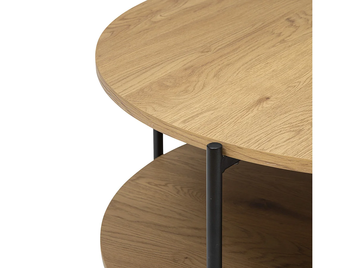 Table basse 2 plateaux en métal et bois D 90 x H 42,5 cm