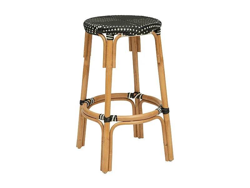 Tabouret de bar en Rotin et assise bicolore Noir & Blanc H 66 cm