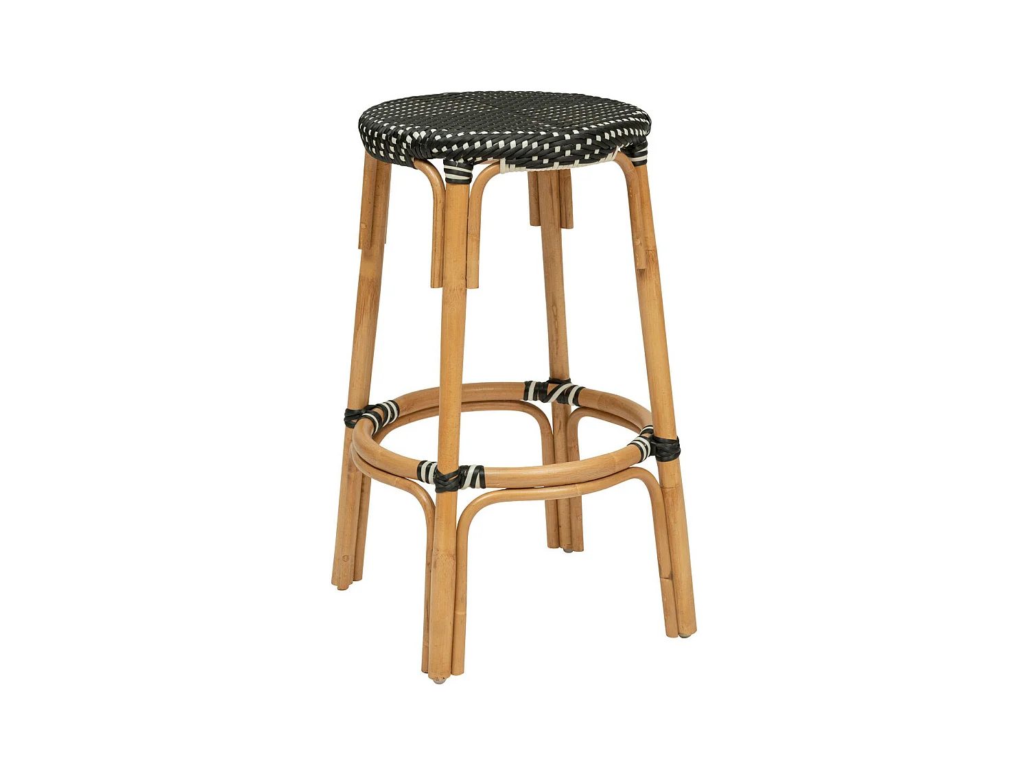 Tabouret de bar en Rotin et assise bicolore Noir & Blanc H 66 cm