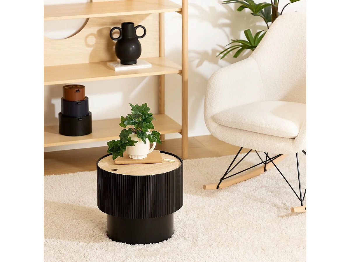 Table à Café avec Coffre de rangement en bois peint Noir D 38,5 cm